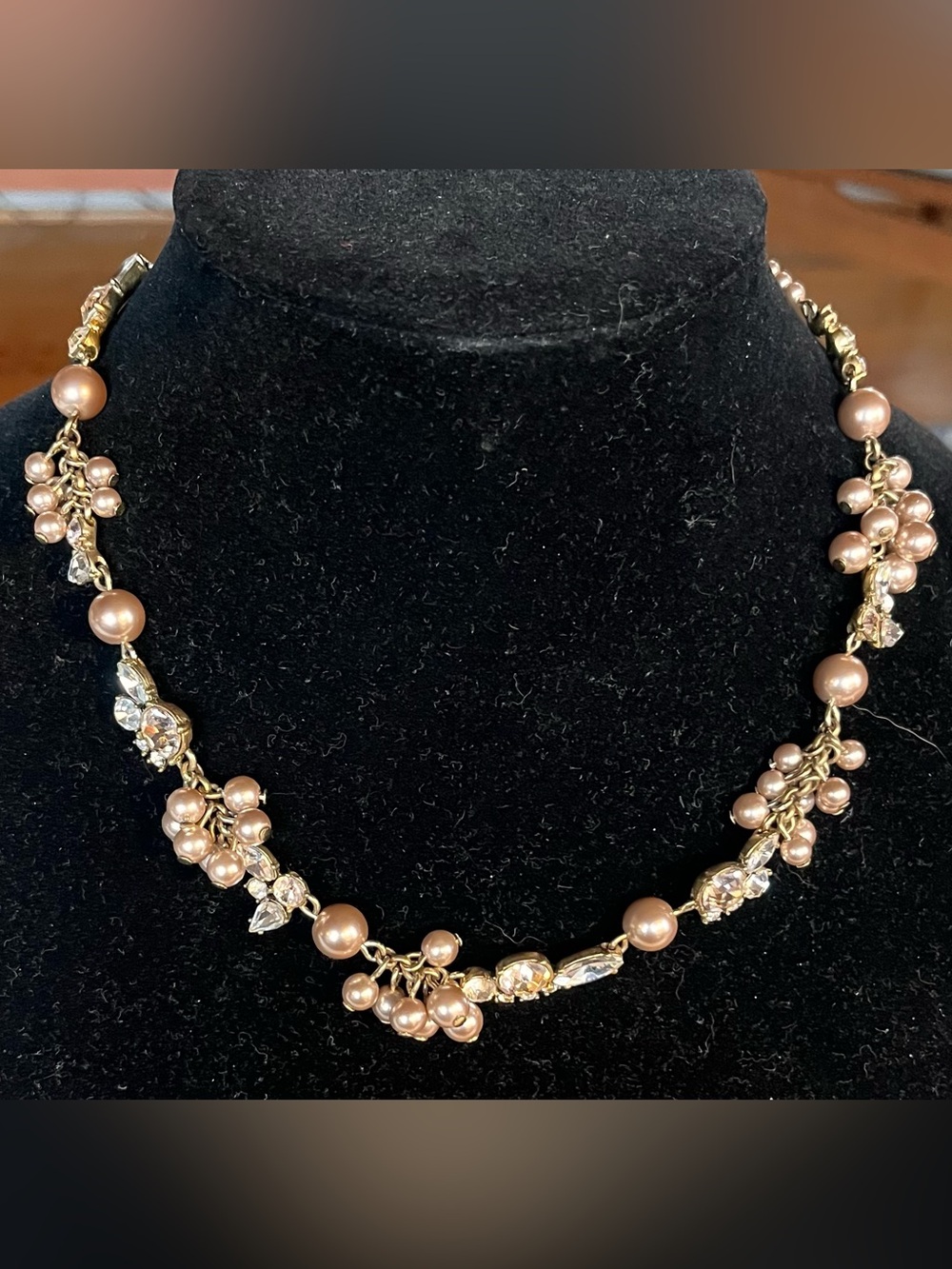 J.Crew Faux Pearl & Marquise Rhinestone Cluster Statement Necklace | Rose Gold T